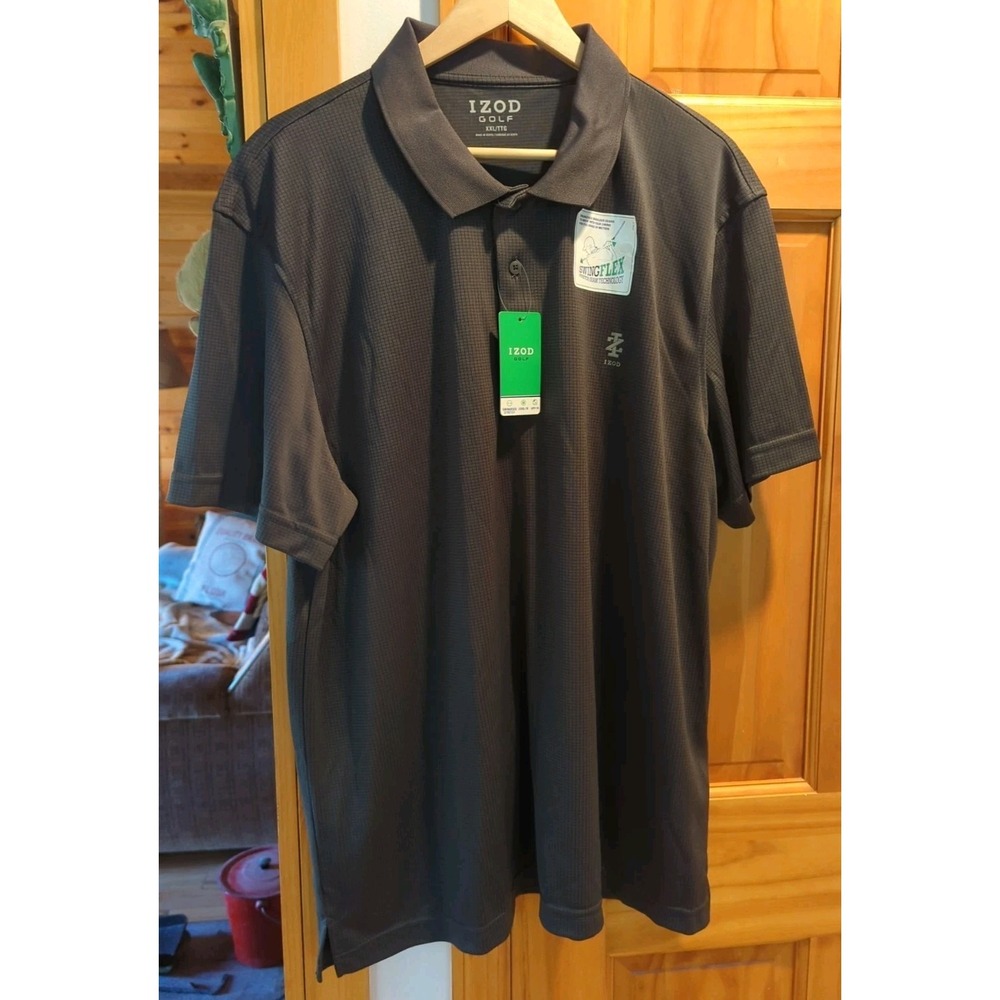 New Izod Swingflex Elite Mens Golf Polo Gray‎ Size XXL 2XL Stretch Box Print